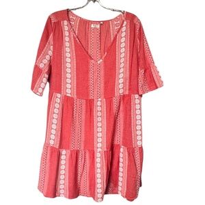 Dylan Baby Doll Tiered Red and White Jacquard Dress  Size M